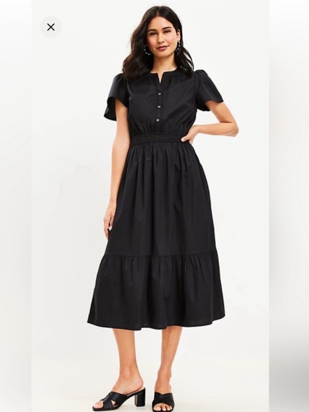 Loft Black Smocked Waist Midi Dress NWT Size Small Petite